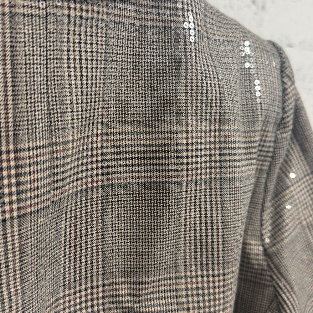 cupcakes & cashmere Brown Plaid Sequin Blazer - NWT Size Small - Picture 4 of 5